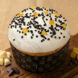 Panettone artigianale pere e cioccolato con glaseatura e gocce di cioccolato