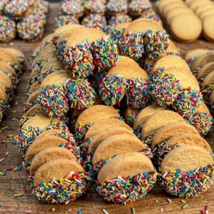 Teglia con biscotti al burro decorati con codette di zucchero colorate