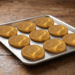 Teglia di biscotti al burro rotondi pronti per la cottura artigianale